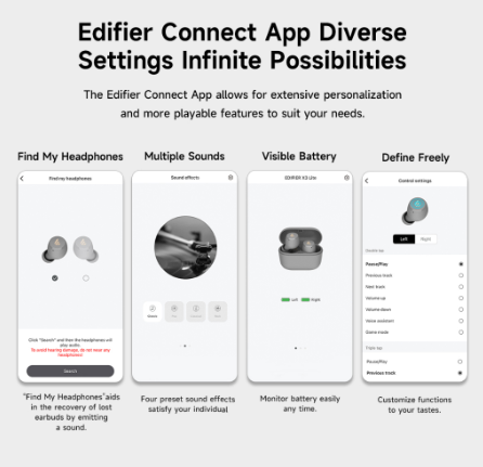 Edifier X3 Lite Wireless Earbuds with App Control Bluetooth V5.3 Built In Mic IP