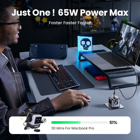 UGREEN UNO RobotGaN 65W USB C USB A Charger Mini Robot Nexode 3 Ports GaN