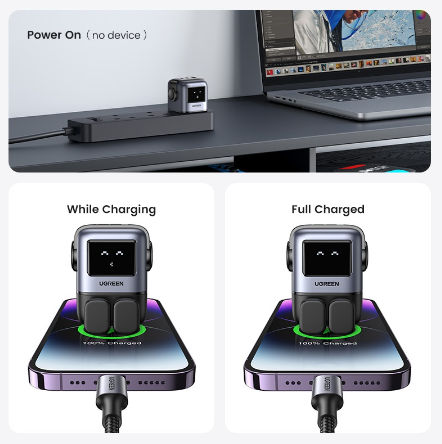 UGREEN UNO RobotGaN 65W USB C USB A Charger Mini Robot Nexode 3 Ports GaN