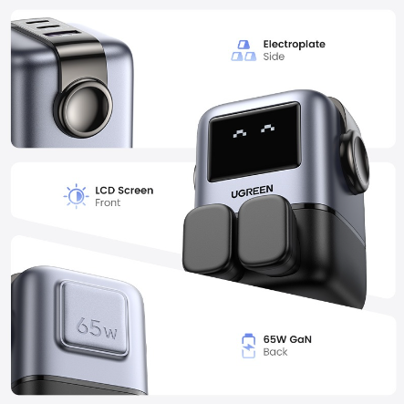 UGREEN UNO RobotGaN 65W USB C USB A Charger Mini Robot Nexode 3 Ports GaN